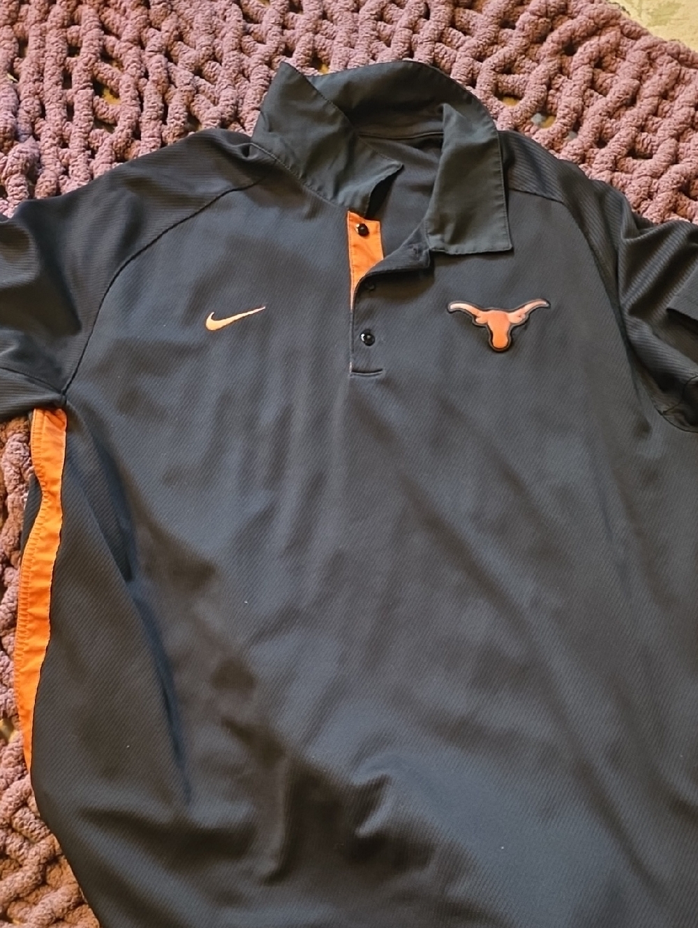 Nike Black Polo with Orange Accents and Longhorn Logo